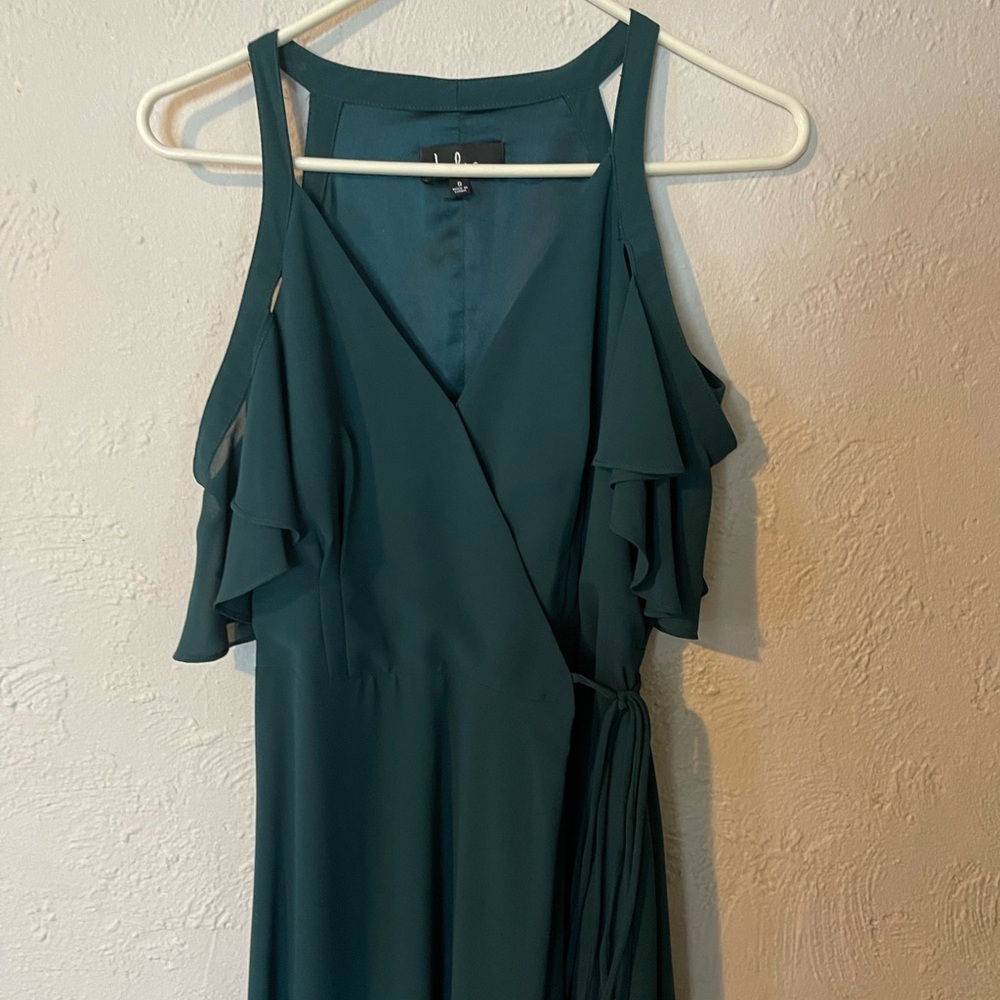 Lulus Easy  Listening Forest Green Cold-Shoulder Wrap Maxi Dress - Picture 5 of 12